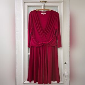 Evan-Picone Red Plus Size 16 Surplice Knot Midi Dress